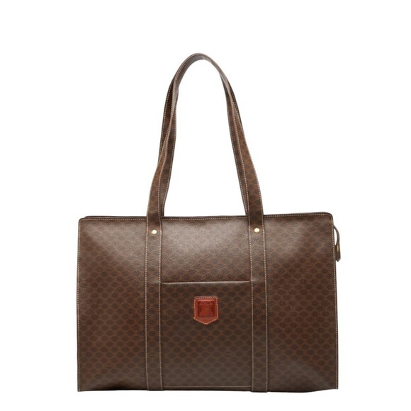 Celine Macadam Shoulder Bag Brown Leather Women's CELINE